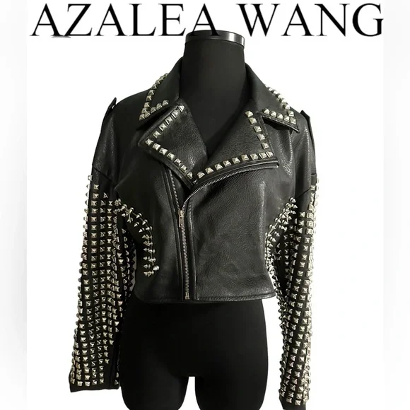 Azalea Wang Essential Moto black studded vegan leather jacket in 1X. NWOT. - Picture 2 of 16